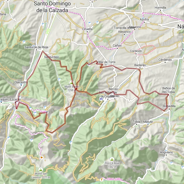 Miniatua del mapa de inspiración ciclista "Ruta en bicicleta de grava cerca de Ezcaray" en La Rioja, Spain. Generado por Tarmacs.app planificador de rutas ciclistas