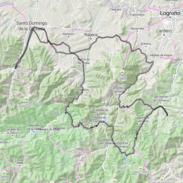 Miniaturekort af cykelinspirationen "Ezcaray - Distinctive road cycling route" i La Rioja, Spain. Genereret af Tarmacs.app cykelruteplanlægger