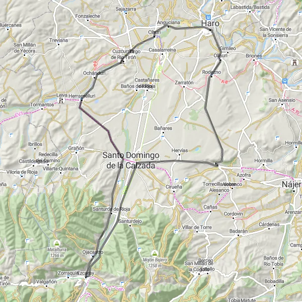 Miniatua del mapa de inspiración ciclista "Ruta en bicicleta por carretera cerca de Ezcaray" en La Rioja, Spain. Generado por Tarmacs.app planificador de rutas ciclistas