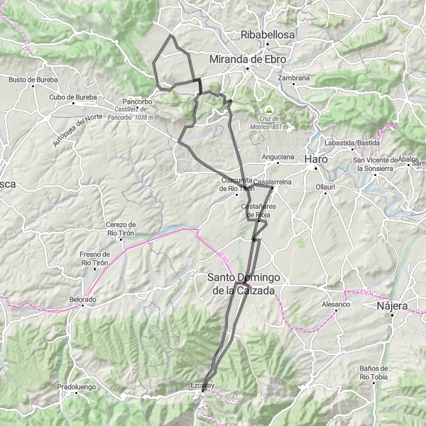 Map miniature of "Round Trip to Nájera" cycling inspiration in La Rioja, Spain. Generated by Tarmacs.app cycling route planner