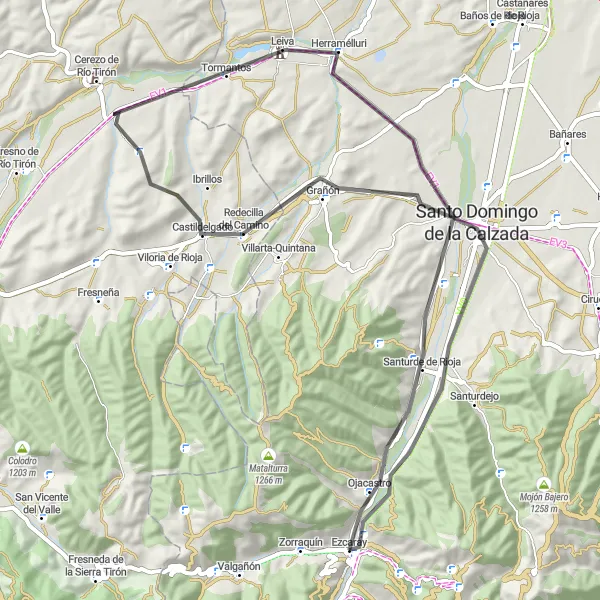 Map miniature of "Vineyard Route" cycling inspiration in La Rioja, Spain. Generated by Tarmacs.app cycling route planner