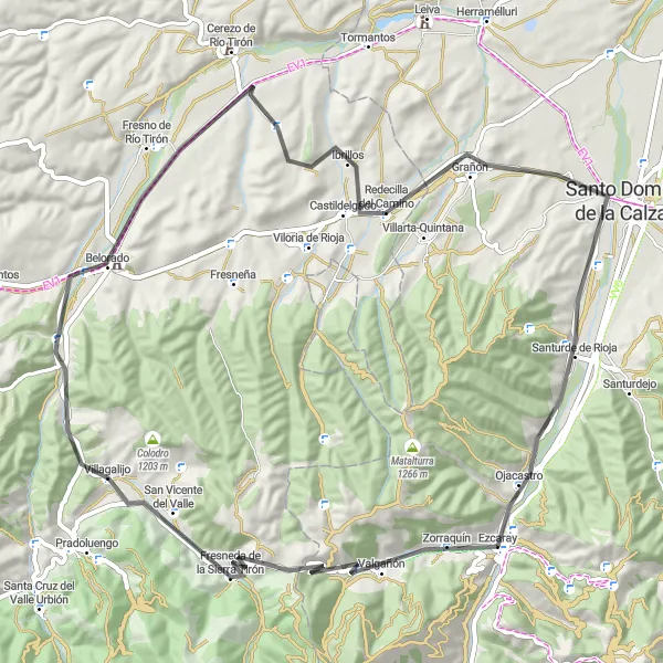 Miniatua del mapa de inspiración ciclista "Ruta en bicicleta por carretera cerca de Ezcaray" en La Rioja, Spain. Generado por Tarmacs.app planificador de rutas ciclistas