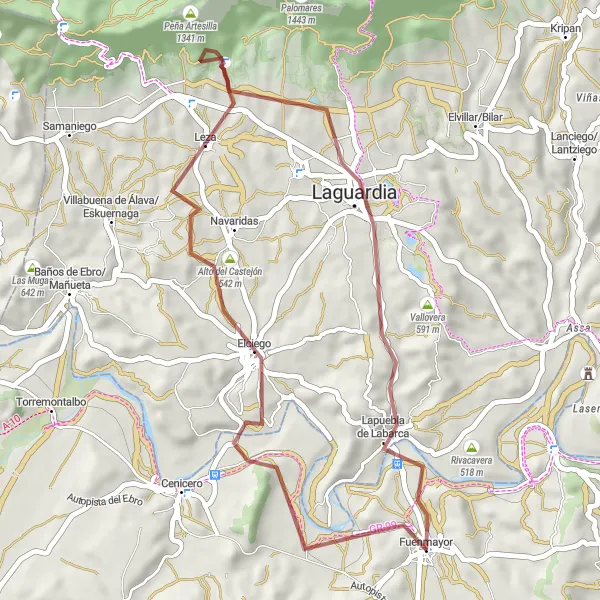Map miniature of "Gravel Adventure to Mirador de San Roque and Lapuebla de Labarca" cycling inspiration in La Rioja, Spain. Generated by Tarmacs.app cycling route planner