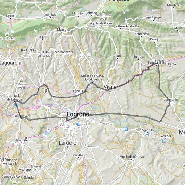 Miniatua del mapa de inspiración ciclista "Ruta en bicicleta de carretera hacia Moreda de Álava" en La Rioja, Spain. Generado por Tarmacs.app planificador de rutas ciclistas