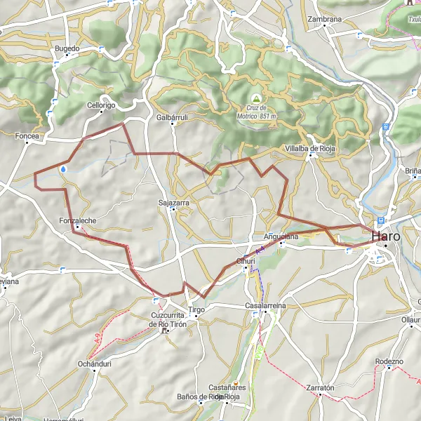 Miniaturekort af cykelinspirationen "Grustrute nær Haro" i La Rioja, Spain. Genereret af Tarmacs.app cykelruteplanlægger