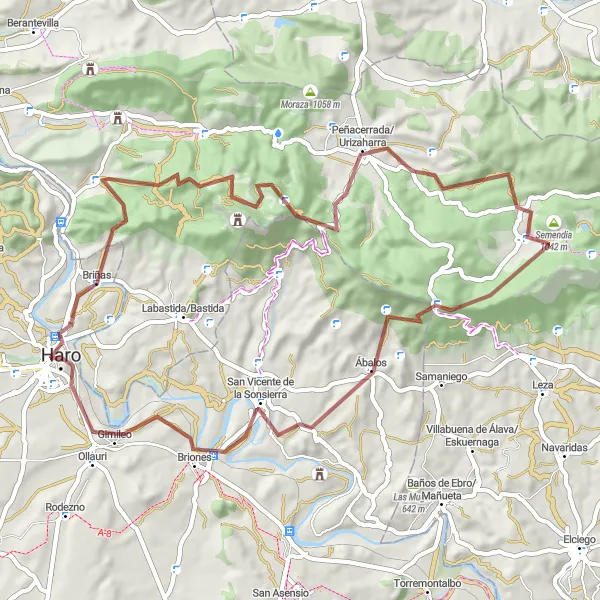Map miniature of "Gravel Adventure around Haro" cycling inspiration in La Rioja, Spain. Generated by Tarmacs.app cycling route planner