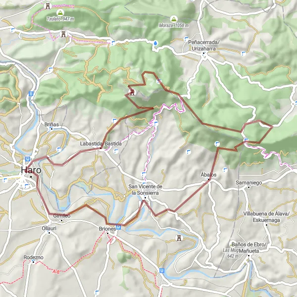Miniatua del mapa de inspiración ciclista "Vuelta a Haro por caminos de grava" en La Rioja, Spain. Generado por Tarmacs.app planificador de rutas ciclistas