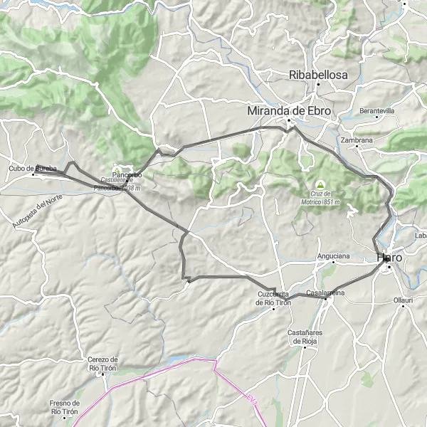 Miniatua del mapa de inspiración ciclista "Ruta de ciclismo de carretera desde Haro" en La Rioja, Spain. Generado por Tarmacs.app planificador de rutas ciclistas