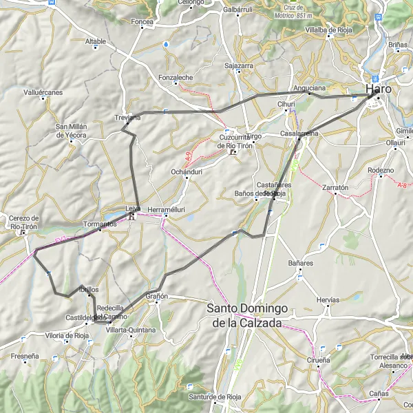 Miniatua del mapa de inspiración ciclista "Vuelta a Haro por la carretera" en La Rioja, Spain. Generado por Tarmacs.app planificador de rutas ciclistas