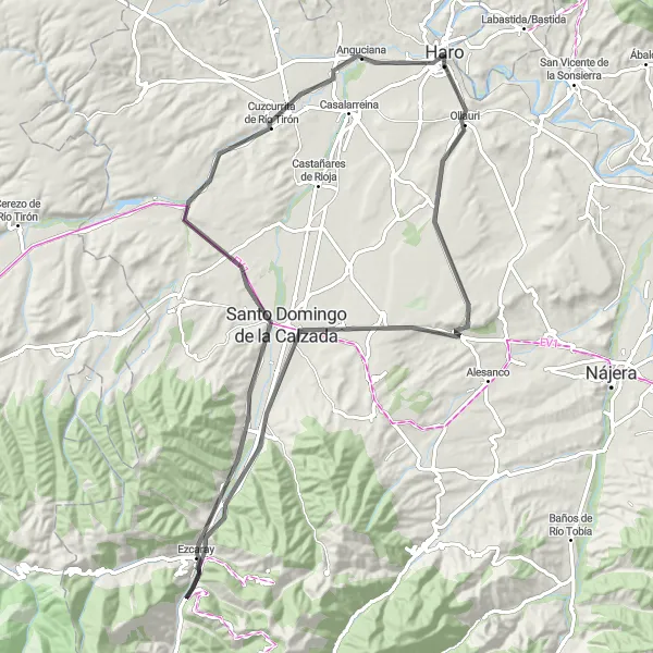 Miniatua del mapa de inspiración ciclista "Ruta de ciclismo de carretera desde Haro" en La Rioja, Spain. Generado por Tarmacs.app planificador de rutas ciclistas