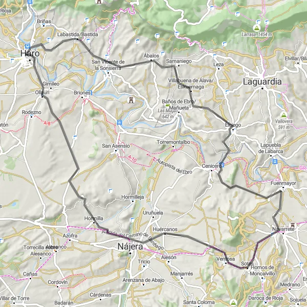 Map miniature of "Haro - Villabuena de Álava/Eskuernaga Loop" cycling inspiration in La Rioja, Spain. Generated by Tarmacs.app cycling route planner