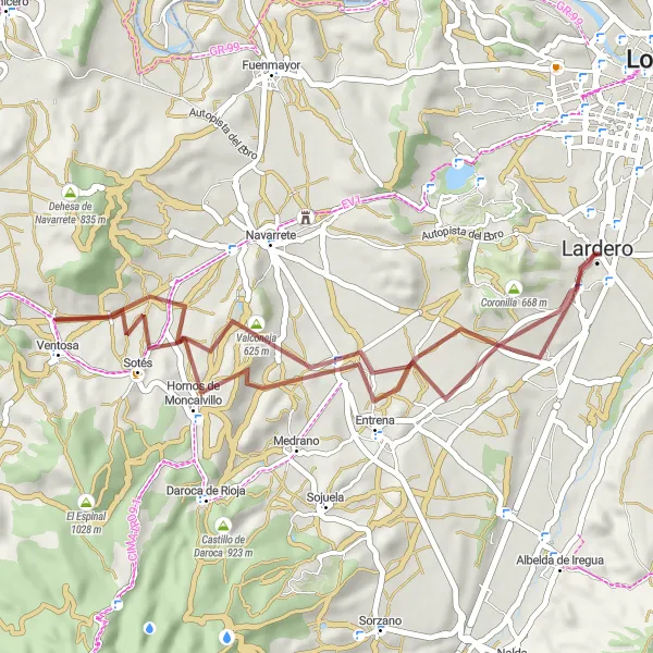 Miniaturekort af cykelinspirationen "Gravelcykling: En naturskøn rute gennem Alberta og Moncalvillo-bjergene" i La Rioja, Spain. Genereret af Tarmacs.app cykelruteplanlægger
