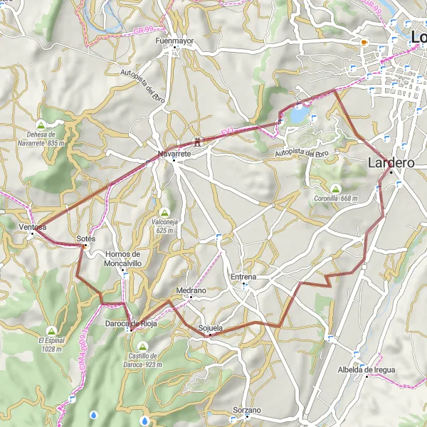 Map miniature of "Gravel Adventure in La Rioja's Countryside" cycling inspiration in La Rioja, Spain. Generated by Tarmacs.app cycling route planner