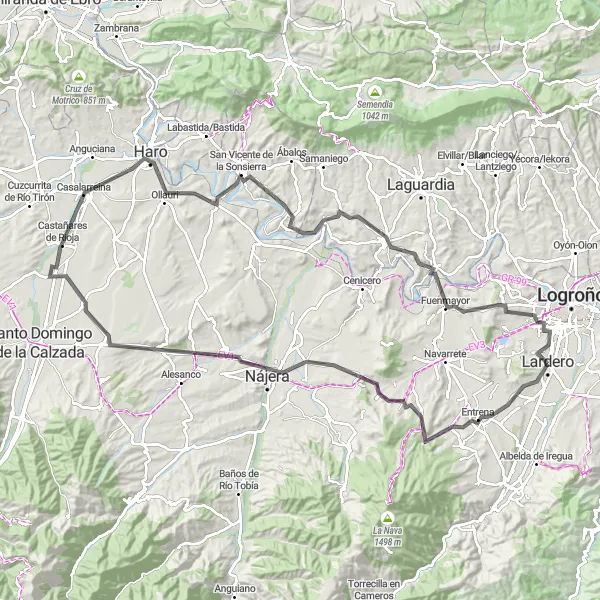 Miniatuurkaart van de fietsinspiratie "Fietsroute van Lardero naar La Rioja" in La Rioja, Spain. Gemaakt door de Tarmacs.app fietsrouteplanner