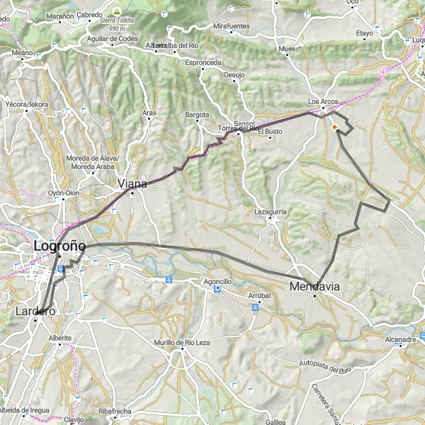 Map miniature of "Scenic Route Through Logroño and Viana" cycling inspiration in La Rioja, Spain. Generated by Tarmacs.app cycling route planner