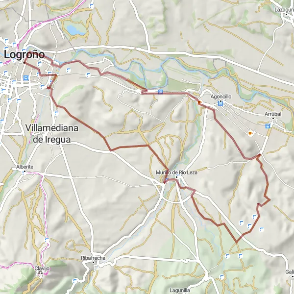 Miniatuurkaart van de fietsinspiratie "Rondrit vanaf Logroño - Monte Cantabria, Varea, Agoncillo, Murillo de Río Leza en Logroño" in La Rioja, Spain. Gemaakt door de Tarmacs.app fietsrouteplanner