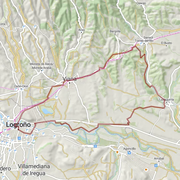 Map miniature of "Mirador del León Dormido Gravel Route" cycling inspiration in La Rioja, Spain. Generated by Tarmacs.app cycling route planner