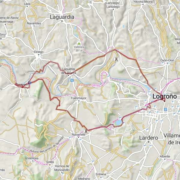 Map miniature of "Logroño Gravel Adventure" cycling inspiration in La Rioja, Spain. Generated by Tarmacs.app cycling route planner