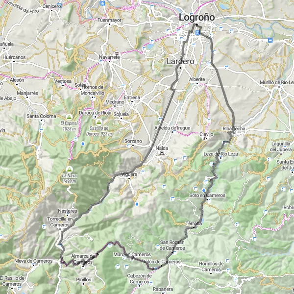 Map miniature of "Wine and Nature" cycling inspiration in La Rioja, Spain. Generated by Tarmacs.app cycling route planner