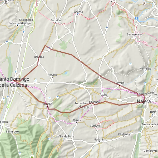 Map miniature of "Scenic Gravel Loop to Azofra and Cirueña" cycling inspiration in La Rioja, Spain. Generated by Tarmacs.app cycling route planner