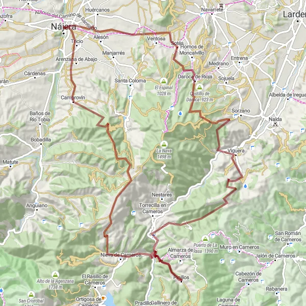 Map miniature of "Sierras Del Romero Gravel Challenge" cycling inspiration in La Rioja, Spain. Generated by Tarmacs.app cycling route planner