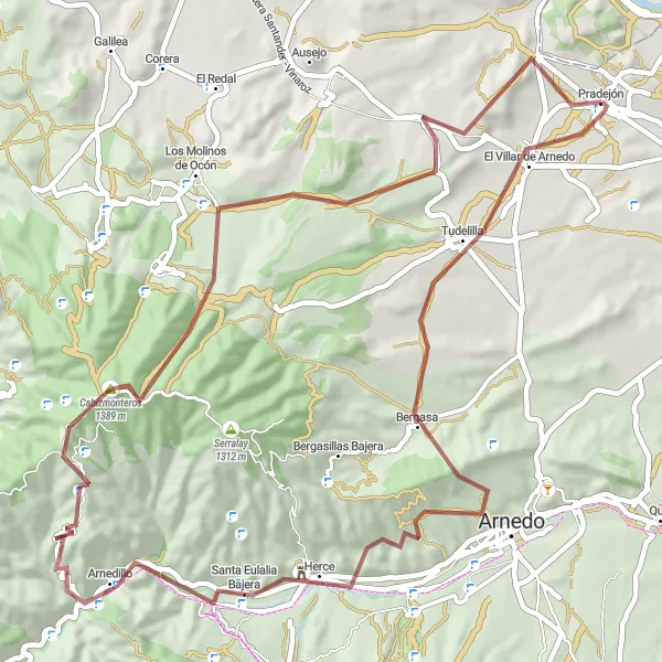 Map miniature of "Gravel Grand Tour: Exploring Pradejón and Surroundings" cycling inspiration in La Rioja, Spain. Generated by Tarmacs.app cycling route planner