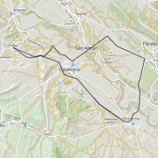 Map miniature of "Pradejón Loop" cycling inspiration in La Rioja, Spain. Generated by Tarmacs.app cycling route planner