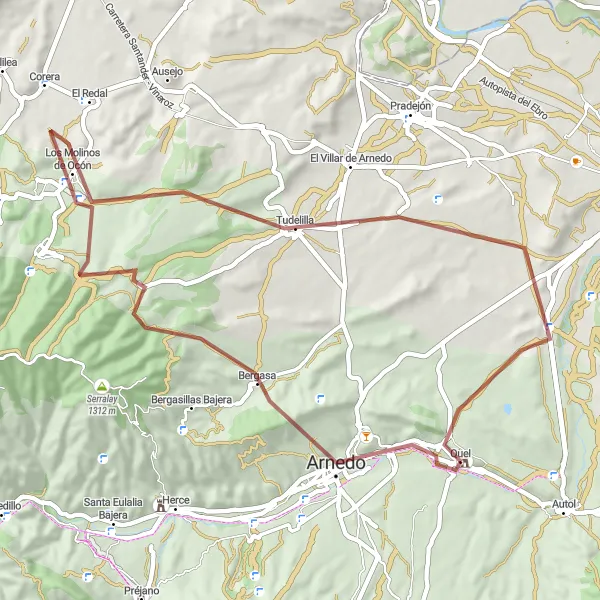 Miniatuurkaart van de fietsinspiratie "Gravelronde Quel - 53 km" in La Rioja, Spain. Gemaakt door de Tarmacs.app fietsrouteplanner