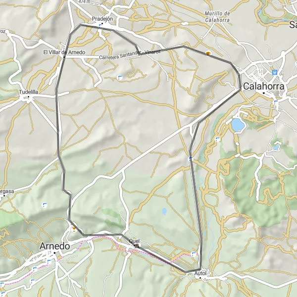 Map miniature of "Road Cycling Adventure: Raposal to Calahorra" cycling inspiration in La Rioja, Spain. Generated by Tarmacs.app cycling route planner