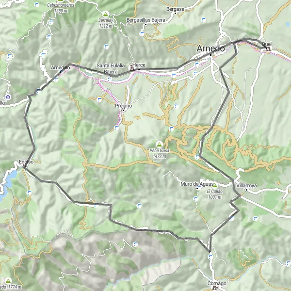 Miniatuurkaart van de fietsinspiratie "Rondrit Quel - 71 km" in La Rioja, Spain. Gemaakt door de Tarmacs.app fietsrouteplanner