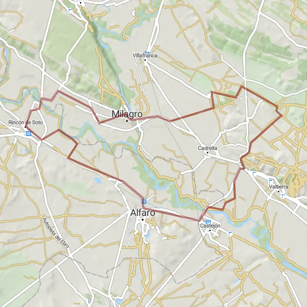 Map miniature of "Rincón de Soto and Alfaro Gravel Cycling Route" cycling inspiration in La Rioja, Spain. Generated by Tarmacs.app cycling route planner