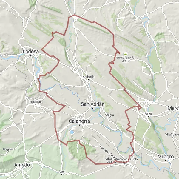 Map miniature of "Aldeanueva de Ebro and Lerín Gravel Cycling Route" cycling inspiration in La Rioja, Spain. Generated by Tarmacs.app cycling route planner