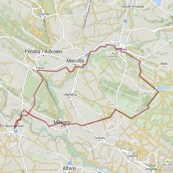 Map miniature of "Funes and Caparroso Gravel Cycling Route" cycling inspiration in La Rioja, Spain. Generated by Tarmacs.app cycling route planner