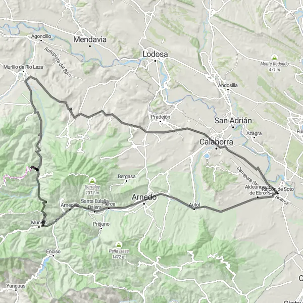 Map miniature of "Autol and Calahorra Epic Road Cycling Route" cycling inspiration in La Rioja, Spain. Generated by Tarmacs.app cycling route planner