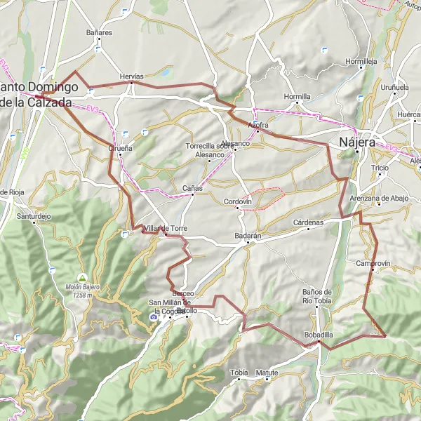 Map miniature of "Gravel Adventure through Rioja" cycling inspiration in La Rioja, Spain. Generated by Tarmacs.app cycling route planner