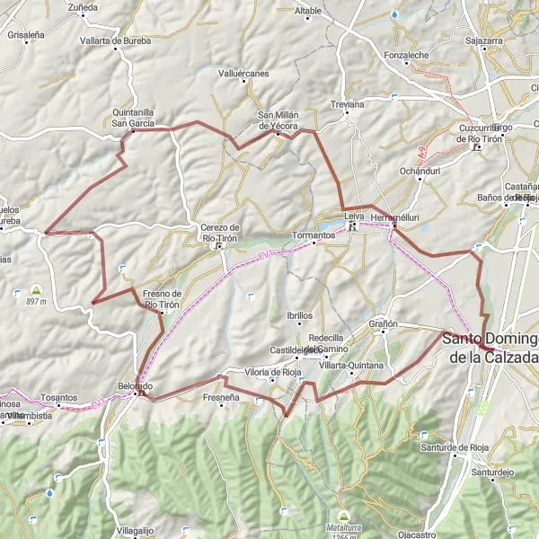 Miniatuurkaart van de fietsinspiratie "Gravelfietsroute: Santo Domingo de la Calzada naar Bascuñana" in La Rioja, Spain. Gemaakt door de Tarmacs.app fietsrouteplanner