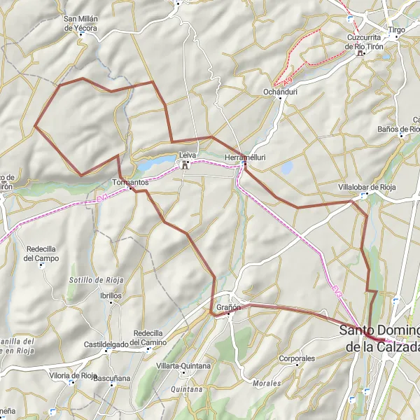 Map miniature of "The Scenic Gravel Adventure: Cerro Mirabel and Herramélluri" cycling inspiration in La Rioja, Spain. Generated by Tarmacs.app cycling route planner