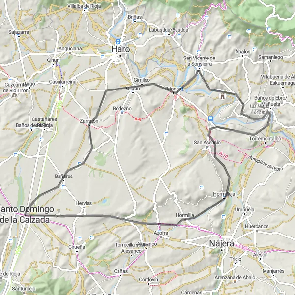 Map miniature of "Hills and Villages of La Rioja" cycling inspiration in La Rioja, Spain. Generated by Tarmacs.app cycling route planner
