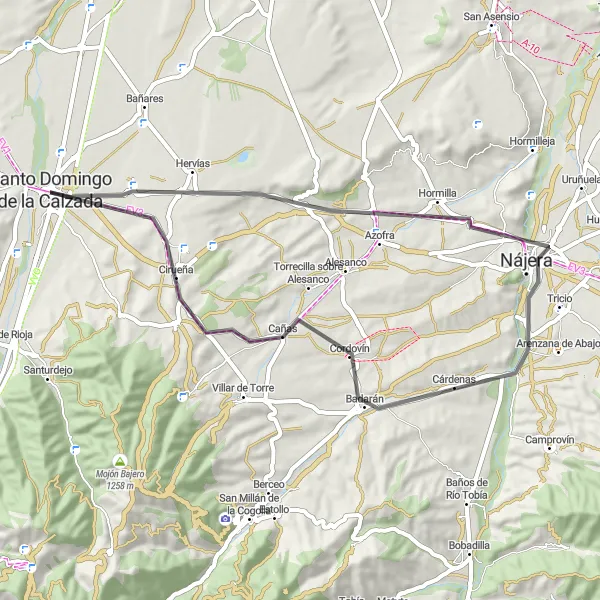 Miniatua del mapa de inspiración ciclista "Cicloturismo en Carretera alrededor de Santo Domingo de la Calzada" en La Rioja, Spain. Generado por Tarmacs.app planificador de rutas ciclistas