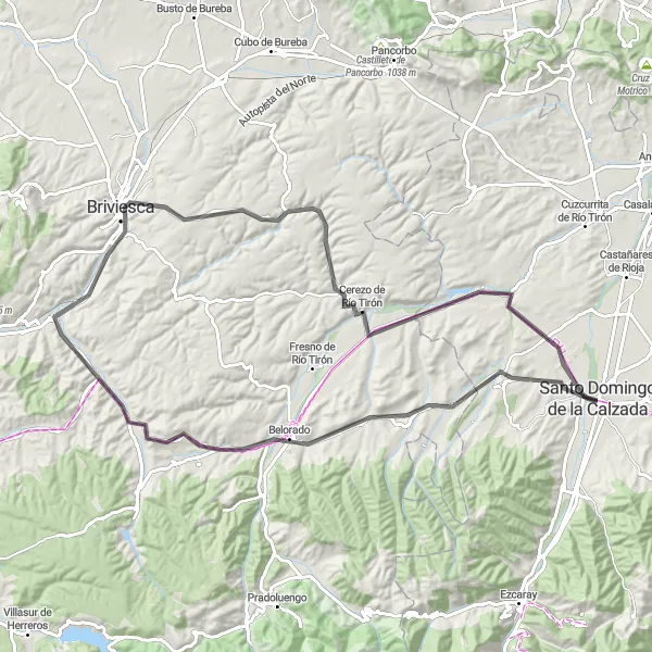 Miniatuurkaart van de fietsinspiratie "Roadtrip met racefiets: Cerro Mirabel, Tosantos en Cerezo de Río Tirón" in La Rioja, Spain. Gemaakt door de Tarmacs.app fietsrouteplanner