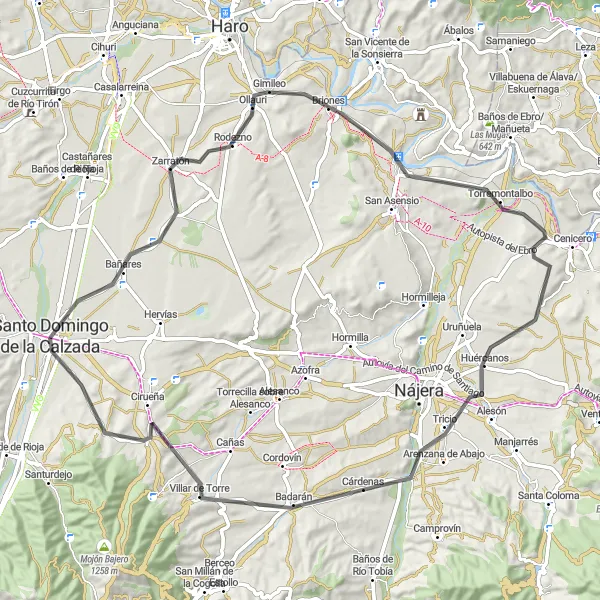 Miniatua del mapa de inspiración ciclista "Ruta en carretera desde Santo Domingo de la Calzada" en La Rioja, Spain. Generado por Tarmacs.app planificador de rutas ciclistas