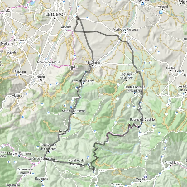 Miniatua del mapa de inspiración ciclista "Ruta de Carretera Ribafrecha y San Román de Cameros" en La Rioja, Spain. Generado por Tarmacs.app planificador de rutas ciclistas