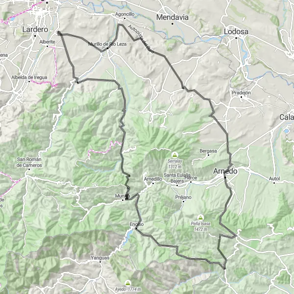 Map miniature of "Murillo de Río Leza Road Challenge" cycling inspiration in La Rioja, Spain. Generated by Tarmacs.app cycling route planner