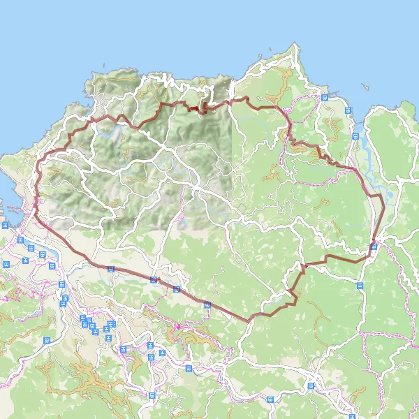 Miniatua del mapa de inspiración ciclista "Ruta por carretera de 91 km y 2154 m de ascenso en Algorta" en País Vasco, Spain. Generado por Tarmacs.app planificador de rutas ciclistas