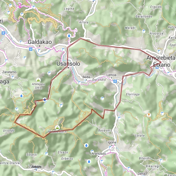 Karten-Miniaturansicht der Radinspiration "Kurze Graveltour in der Nähe von Amorebieta" in País Vasco, Spain. Erstellt vom Tarmacs.app-Routenplaner für Radtouren