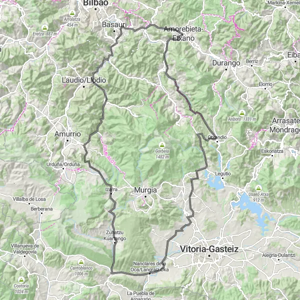 Miniatura mapy "Trasa szosowa dookoła Amorebieta" - trasy rowerowej w País Vasco, Spain. Wygenerowane przez planer tras rowerowych Tarmacs.app