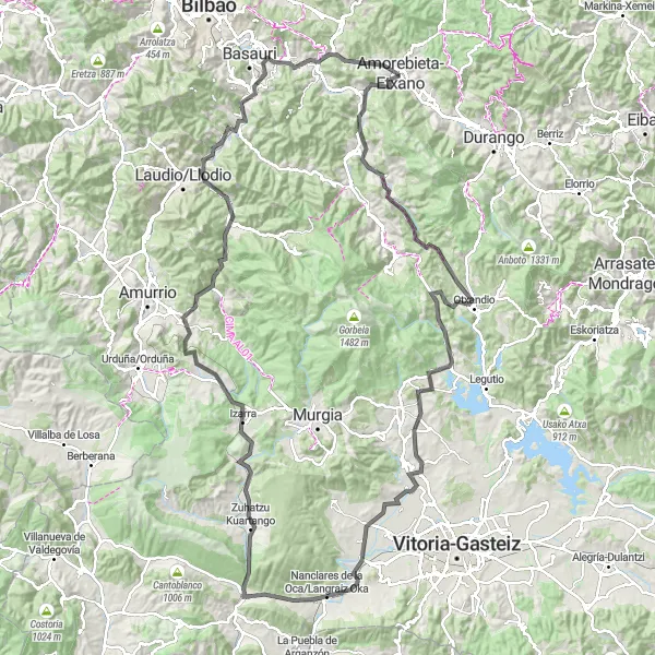 Miniaturní mapa "Trasa kolem  Amorebiety na silnici" inspirace pro cyklisty v oblasti País Vasco, Spain. Vytvořeno pomocí plánovače tras Tarmacs.app