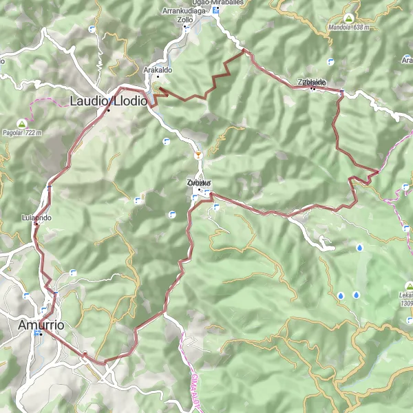 Miniatua del mapa de inspiración ciclista "Ruta de Grava Amurrio - Mendigorri" en País Vasco, Spain. Generado por Tarmacs.app planificador de rutas ciclistas