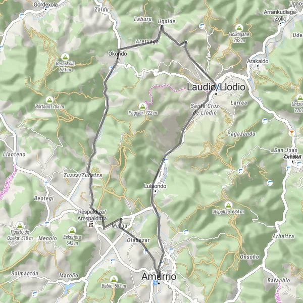 Map miniature of "Amurrio - Luiaondo Road Loop" cycling inspiration in País Vasco, Spain. Generated by Tarmacs.app cycling route planner