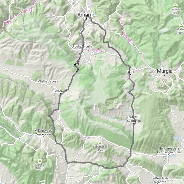 Miniaturní mapa "Okrská cesta kolem Amurria" inspirace pro cyklisty v oblasti País Vasco, Spain. Vytvořeno pomocí plánovače tras Tarmacs.app